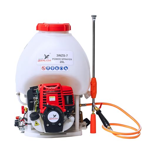 Image of Power Sprayer - 36CC 4Stroke Petrol Engine Spray Pump for Agriculture, Farming, Fertilizer, Pesticide & Chemical Knapsack Portable Spraying Machine 20 Litre Tank Capacity with Gun