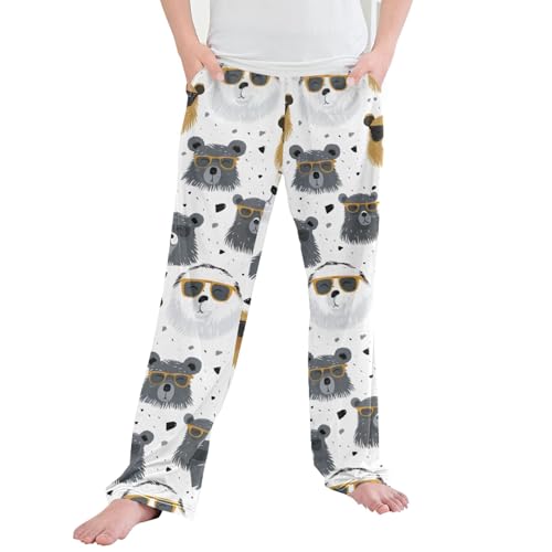 Bear Long Pajama Pants Elastic Waist PJ Bottoms with Pockets S A111082