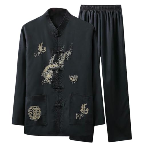 Ensemble chanvre et soie glacée homme style chinois manches longues été
