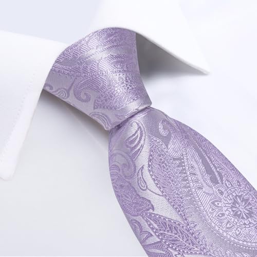 Image of DiBanGu Silk Floral Ties for Men Woven Paisley Necktie and Tie Clip Handkerchief Cufflinks Set for Party Wedding