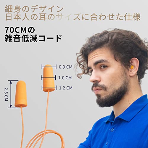 EARS SECRET 耳栓 紐付き コード付き70mm 細身 ANSI適合品 NRR値 33dB ソフトフォーム ノイズキャンセリング 耳せん ひも みみせん イヤープラグ 完全 遮音 高周波 低周波 飛行機 仕事 工場 勉強 防音 遮音性高い Ora L70 10ペアパック