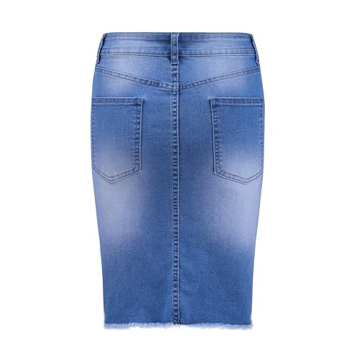 Women's Pearl Waist Knee Length Slim Fit Pencil Elastic Denim Skirt2