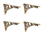 CABDM Decorative Shelf Bracket 12 inch Antique Brass Brackets for Shelving Solid Heavy Duty Vintage DIY Projects Hardware Included 4 Pack Heavy-Duty Shelf-Brackets