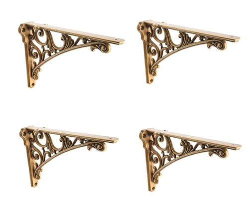 CABDM Decorative Shelf Bracket 12 inch Antique Brass Brackets for Shelving Solid Heavy Duty Vintage DIY Projects Hardware Included 4 Pack Heavy-Duty Shelf-Brackets