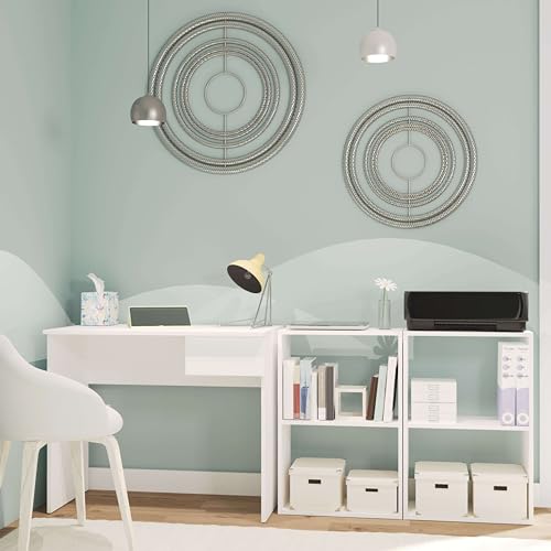 Miroytengo Pack de Oficina Escritorio y 2 Estanterías Turín en Color Blanco.