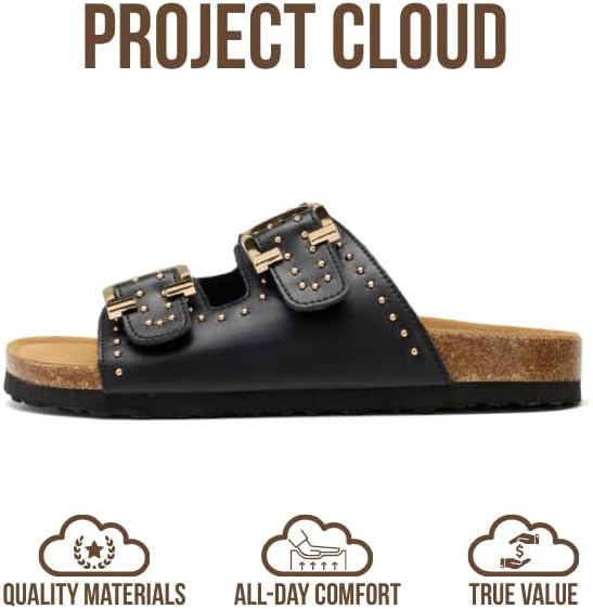 Project Cloud 100% Genuine Leather Flat Sandals For Women 2026 Cork Footbed Womens Sandals with Memory Foam and arch support Vacation Essentials Slides for Women Footwear (Venita) thumbnail