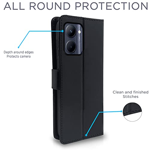 Image of Pikkme Realme C33 Flip Case Leather Finish | Inside TPU with Card Pockets | Wallet Stand and Shock Proof | Magnetic Closing | Complete Protection Flip Cover (Black)