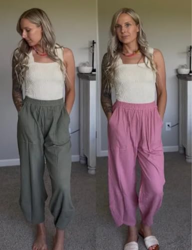 Image of Xiaoxuemeng Womens Baggy Wide Leg Pants Casual Elastic Waisted Palazzo Harem Pants with Pockets