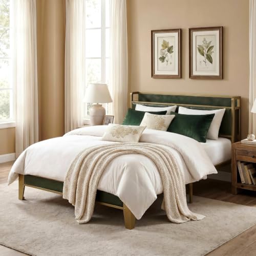 Image of LIKIMIO Full Bed Frame, Storage Headboard with Charging Station, Solid and Stable, Noise Free, No Box Spring Needed, Easy Assembly (Dark Green)