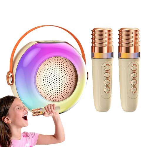 Wuvfojca - Máquina de Karaoke | Reproductor de música con dos micrófonos - Altavoz portátil luminoso - para fiestas, fiestas de cumpleaños en casa, reuniones