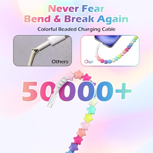 Aolcev USB C Cable for iPhone Charging Cord 3.3FT Cute Beaded USB Type C Charger Cord 66W Fast Star USB A to USB C Phone Charger Cable for iPhone 17 16 15 Pro Max Plus Galaxy S25 S24 Colorful Stars