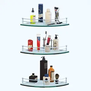 Klaxon Premium Transparent Glass Shelf for Bathroom/Wall Shelf/Storage Shelf (9  9 Inches) - Pack of 3