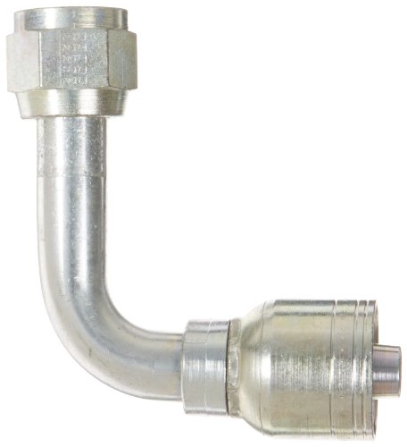 Image of Aeroquip 1AA10FJC8 Carbon Steel Global TTC (Thru the Cover) Crimp Hose Fitting Female JIC Swivel, 90 Degree Long Drop Elbow, 1 /2 inch Hose ID, 7 /8 inch - 14 Thread