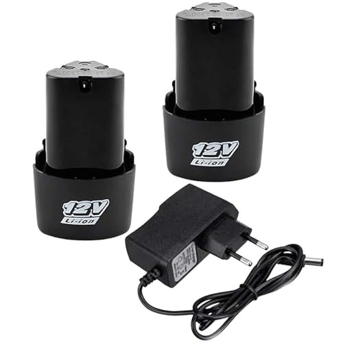 Image of Replacement Rechargeable 12V Lithium-Ion Battery and Cordless Drill Charger 12V (2Pcs Battery, 1Pcs Charger)