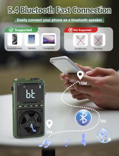 Bluetooth AM FM Shortwave Radio with NOAA Weather Alert,1250mAh Rechargeable Portable Pocket Radio with Best Reception,5W Big Speaker, Digital Tuner and Earphone,Support SD Card and USB MP3 Player - Image 3