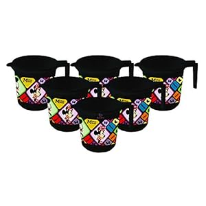 Heart Home Disney Mickey Minnie Print Plastic Bathing Mugs for Bathroom Bath Accessory, 500 ML (Set of 6,Black…