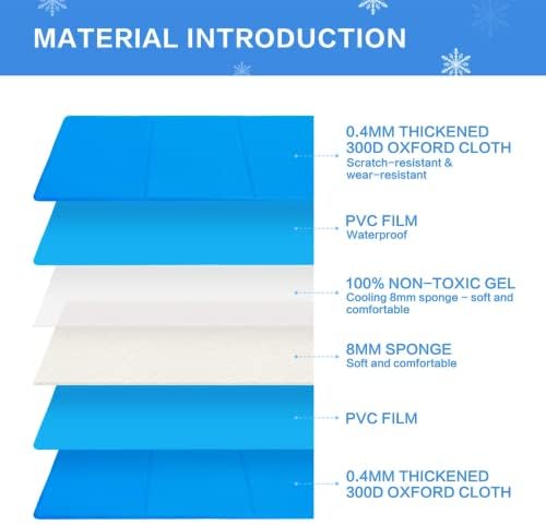 pecute Dog Cooling Mat, Durable Pet Cool Mat Non-Toxic Gel Self Cooling Pad, Great for Dogs Cats in Hot Summer (XL, Blue)