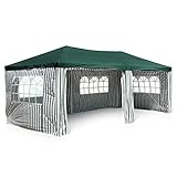 Nexos GM36076 PE-Pavillon Partyzelt mit 4 Seitenteilen und 2 Eingängen für Garten Terrasse Feier oder Fest als Unterstand Plane 110g/m² wasserdicht 3 x 6 m grün