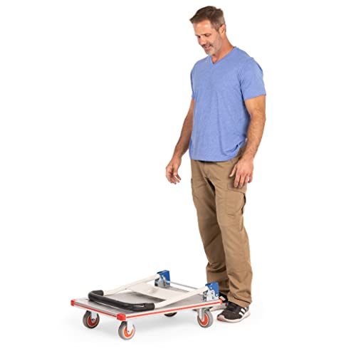 Aluminum Folding Cart With Wheels - Platform Truck - Weight Capacity 400Lbs - Compact Foldable Cart For Warehouse, Restaurant, Shops Factories And Home - Flatbed Cart With 4 Pu Wheels #TOP5