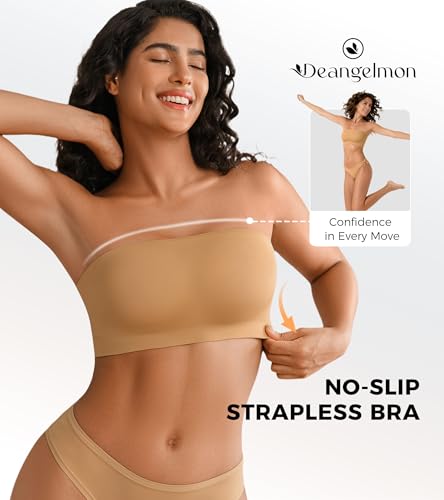 Image of DEANGELMON Strapless Bras for Women Non-Slip Silicone Bandeau Seamless Tube Top Bralette Comfy Non Padded Stretchy Stylish