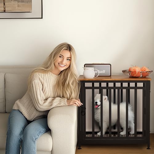 Heavy Duty Dog Crate Furniture, Dog Kennel Indoor, End Side Table Wooden Dog Crate for Small Dog, Anti-Chew Anti-Escape with Bed Crate Pad - Image 3