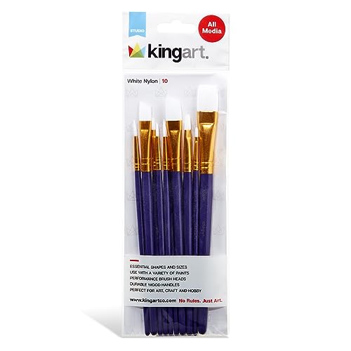 KINGART 10-Piece Paint Brushes, Acrylic Painting Brush Set, Watercolor Brushes, Acrylic Brushes for Oil Watercolor, Nail Miniature Detailing, and Rock Painting
