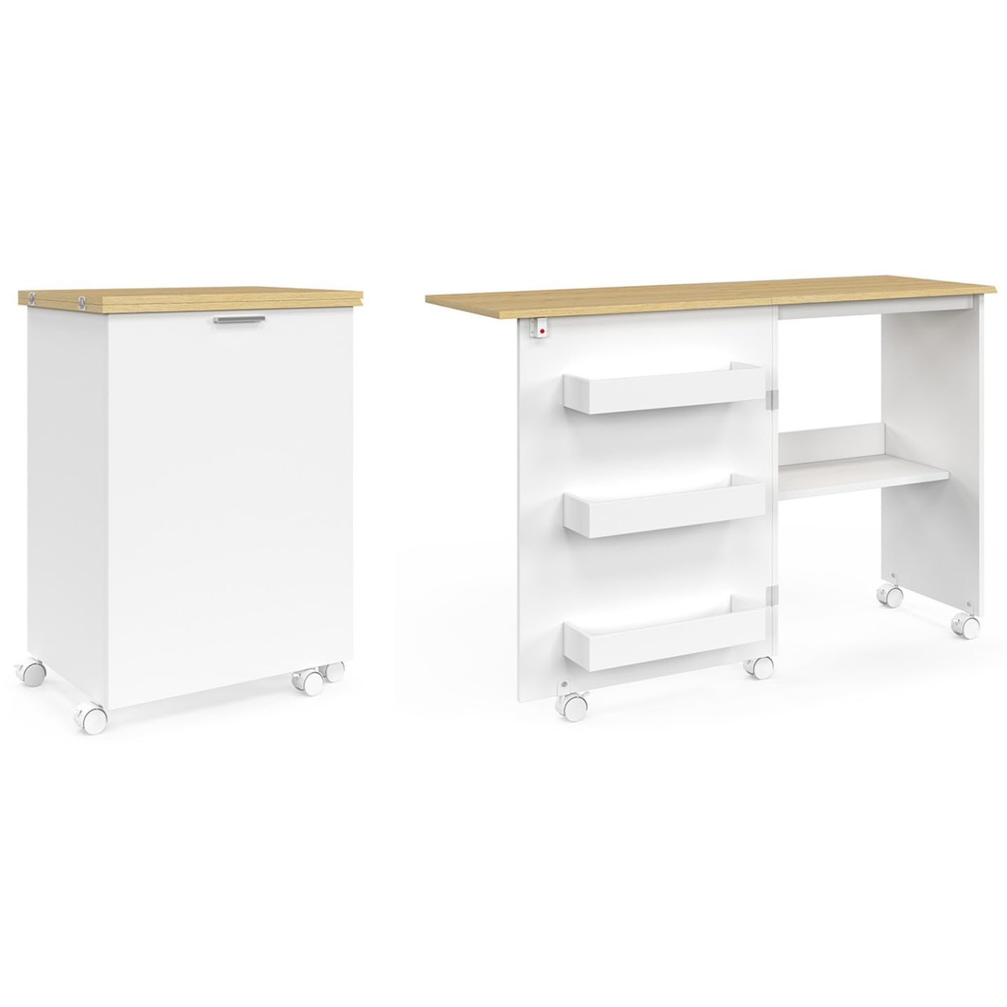 IDMarket - Table de couture pliable à roulettes meuble pour machine à coudre avec 4 étagères