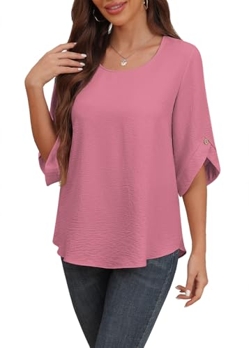 Askyes Womens Plus Size Short Sleeves Blouses Casual Cute Chiffon Tops and Blouses Summer Blouse,Peach Red,2XL