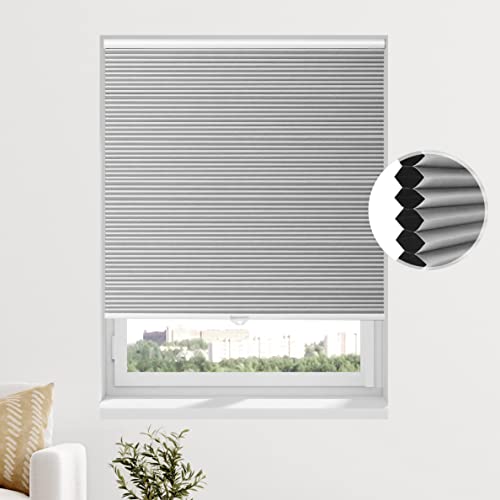 Hauskit Cordless Cellular Shades 100% Blackout Honeycomb Blinds For Windows, Grey 23" W X 64" H For Bedroom/Living Room/Office/Nursery, Easy To Install #TOP1