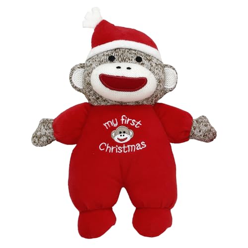Image of Baby Starters Sock Monkey Christmas 9 inch Plush Rattle with Embroidery (My First Christmas, Red)