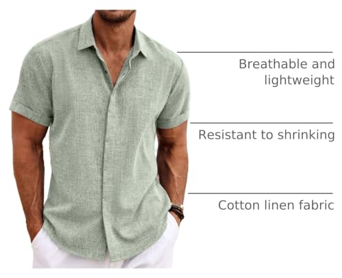 Image of COOFANDY Men's Linen Shirts Short Sleeve Casual Shirts Button Down Shirt for Men Beach Summer Wedding Shirt