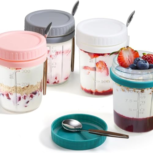 Miniatura 6 de Piqiuqiu Overnight Oats - Juego De 2 Tarros De Avena, Con Tapa Y Cuchara, 400 Ml, Taza De Cereales Para Llevar, Yogur Para Llevar Con Leche Y Yogur Y Frutas