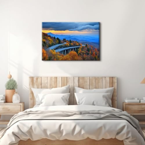 Image of Extra Large Nature Forest Canvas Wall Art for Living Room 198 Miles of Blue Ridge Parkway in Virginia Pictures Wall Decor Sunset National Park Landscape Paintings Spring Theme Posters Artwork 32x48 inch