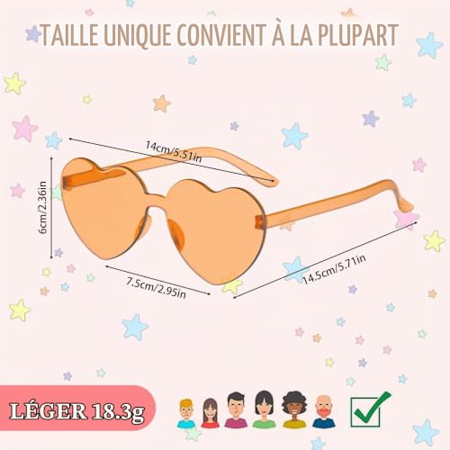 24 Paires Lunettes de Soleil Cœur Coloré Lunette, Lunette Coeur Star Glasses Festival Sunglasses Lunette Disco Lunettes Hippie Rétro Multicolores pour Fête Anniversaire EVJF Festivals Musique Mariages – vue 5