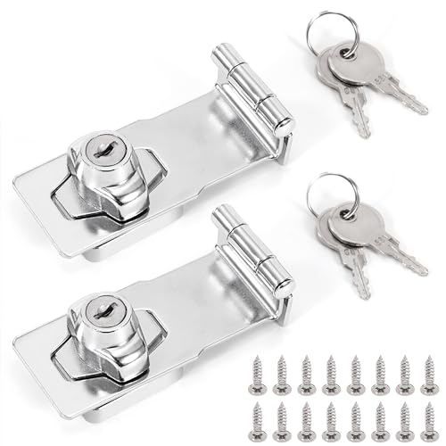 Cerraduras de Cerrojo con Llave, 2 Piezas Pestillo Puerta Hebilla Seguridad con Tornillos para Gabinete Puerta Muebles Cajones Casillero (90 ° Plateado)