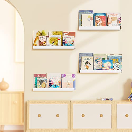 Image of upsimples 2 Pcs 15 inch Acrylic Shelves for Wall Organize and Display, White | Cute Floating Shelf for Perfume, Skincare, Nail Polish, Wall Organizer for Bedroom, Living Room, Playroom, Room Decor