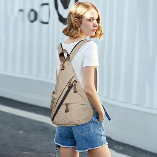 Image of KL928 Canvas Sling Bag - Small Crossbody Backpack Shoulder Casual Daypack Rucksack for Men Women