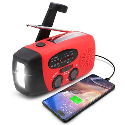 Tragbares Solar-AM/FM-Radio-Handkurbelradio Mit LED-Taschenlampe USB Wiederaufladbare 2000-Mah-Powerbank Für Campingwanderungen,Rot