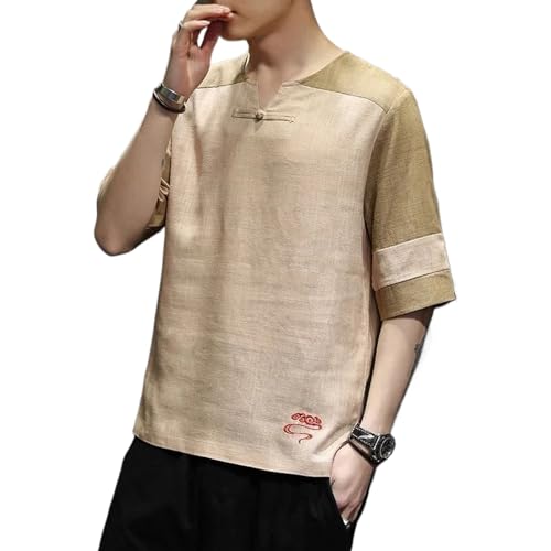 T-shirt chinois en coton et lin pour homme coupe ample