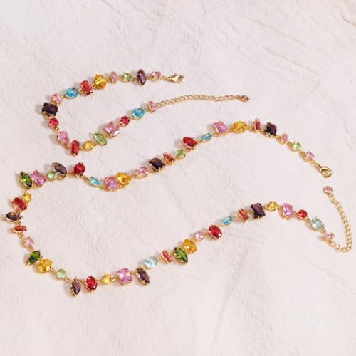 UUONLY Colorful Rainbow Crystal Necklace, Multicolor CZ Chain Choker Dainty Cubic Zirconia Jewelry Sparkly Rhinestone CZ Necklace for Women3
