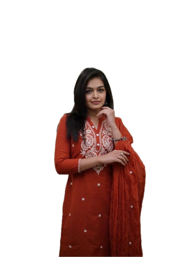 Kurta imprimé orange Yashika avec dupatta en taille L pour femme