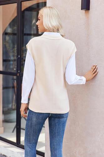 Casual Cap Sleeve Sweater for Women Crew Neck Loose Fit Cotton Pullover Tops Knit Light Sweater Tops3