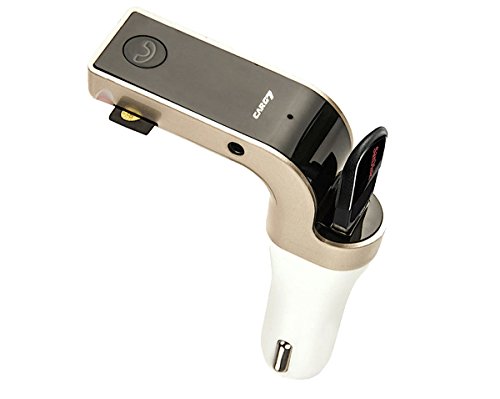 Transmisor FM, de manos libres Bluetooth, Radio de Auto Reproductor de MP3 multifunción Handsfree Car Kit con 2 puertos de USB de carga (Oro Color)