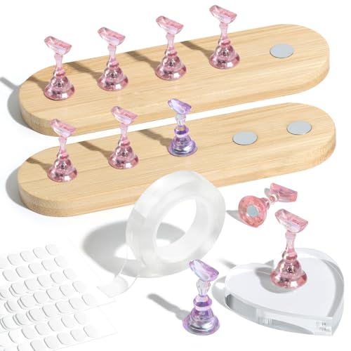Modelones Nail Stand Set Magnetic Press On Nails Holders Wider & Heart Display Base Standard Pinky Nail Stands for False Nail Tips Practice Painting 100PCS Adhesive Tabs Double-sided Tape Nail Art
