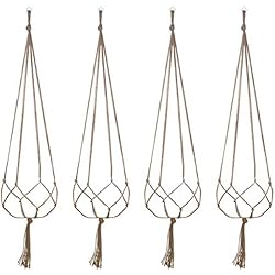 Maceteros Largos Para Colgar 4 Piezas Colgador de Plantas, Macrame Colgante para Macetas, Cesta de Flores Colgar Cuerda, Macetero Perchas de Plantas para Balcón, Jardín, Patio, Decoración Bohemia, 105 cm (Beige)