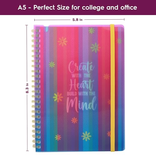 Image of DOODLE A5 Notebook with Soft Spiral Wiro, Elastic Band Closure & Pen Holder | Beautifully Printed PP Cover | 160 Pages of Premium Ruled Paper | Perfect for School, College & Office Use - Heart & Mind