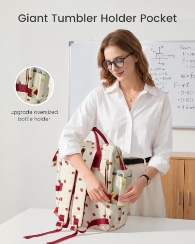 Image of LOVEVOOK Laptop Backpack for Women Men Giant Tumbler Holder,15.6 inch Waterproof Computer Laptop Bag TSA Approved Travel Backpack,Work College Nurse Teacher Backpack Gifts Purse,Large Strawberry Print