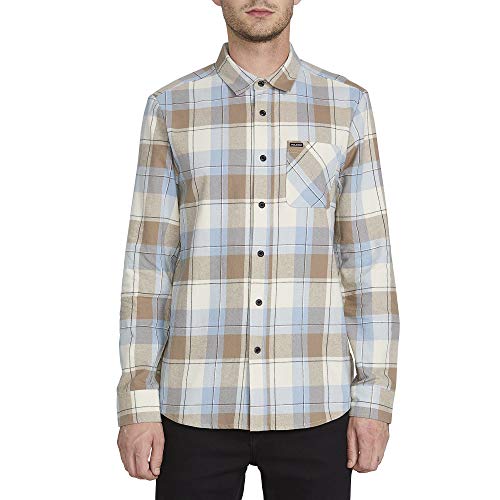 Volcom mens Caden Plaid Long Sleeve Flannel Button Down Shirt, White, Small US
