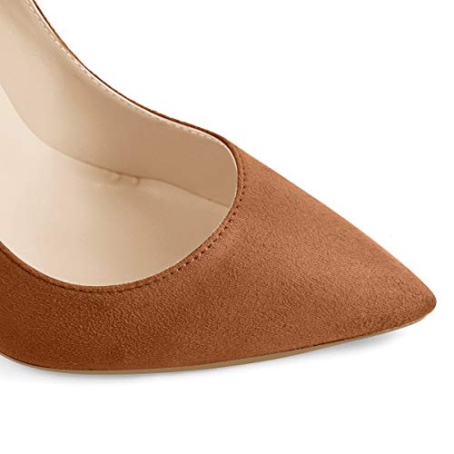 Image of Richealnana Women's Fashion Pointed Toe Plus Big Size Sexy Stiletto Heel Pumps Party Prom Shoes Faux Suede Brown Size 15