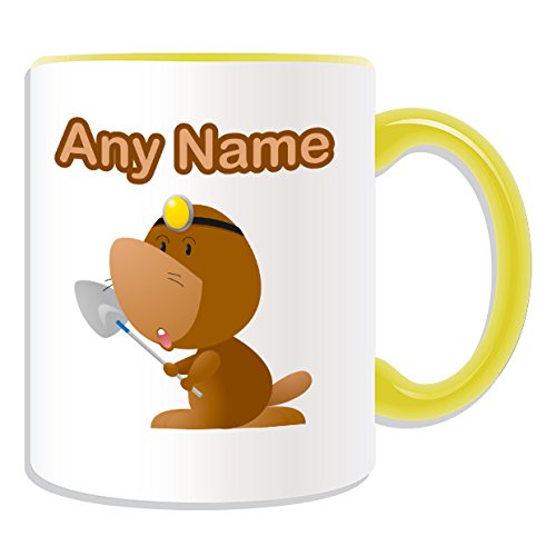 Cadeau personnalisé – Taupe Mug (Design Animal Thème, Couleur) – N'importe Quel Nom/Message sur votre mug unique, Céramique, jaune